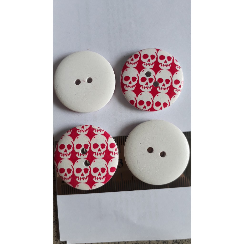 5 nút gỗ, cúc gỗ 2 lỗ size 30mm in đầu lâu