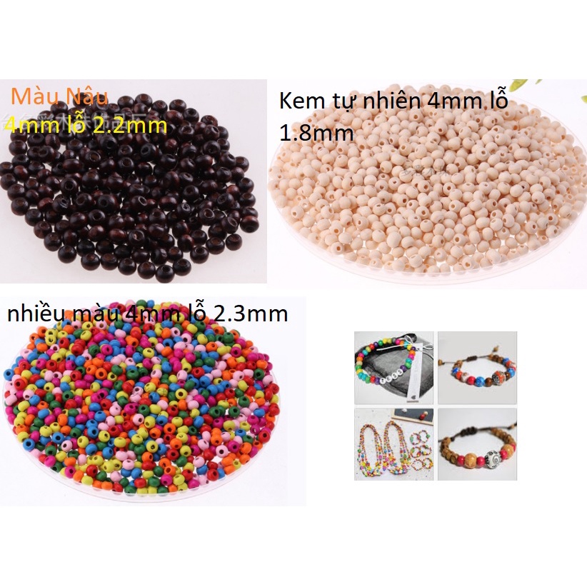 120 hạt gỗ trơn 4mm làm vòng /vòng dâu cho bé (5gam)