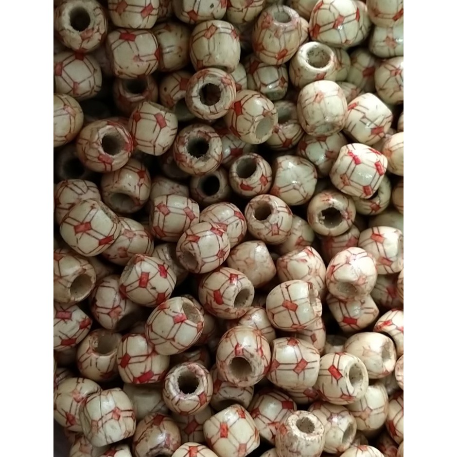(p118-15) gói 10 -50 hạt gỗ in hoa văn 12mm lỗ lớn 6.8mm
