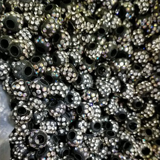 2-10viên charm lỗ lớn đính đá đen 10mm