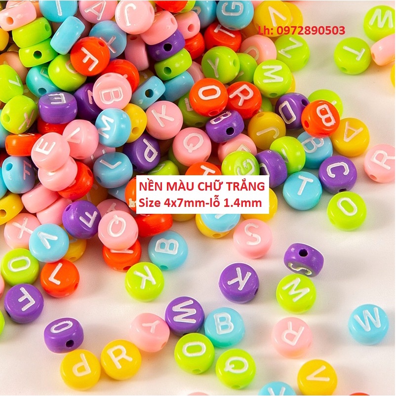 set 5-25gam Hạt Chữ Cái tròn, số 4x7mm nhiều màu để chọn