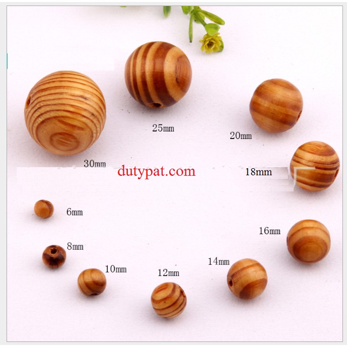 100gam hạt gỗ tròn có lỗ xỏ vân nâu đủ size 6mm-8mm-10mm-12mm-14mm-16mm-18mm-20mm-25mm-30mm