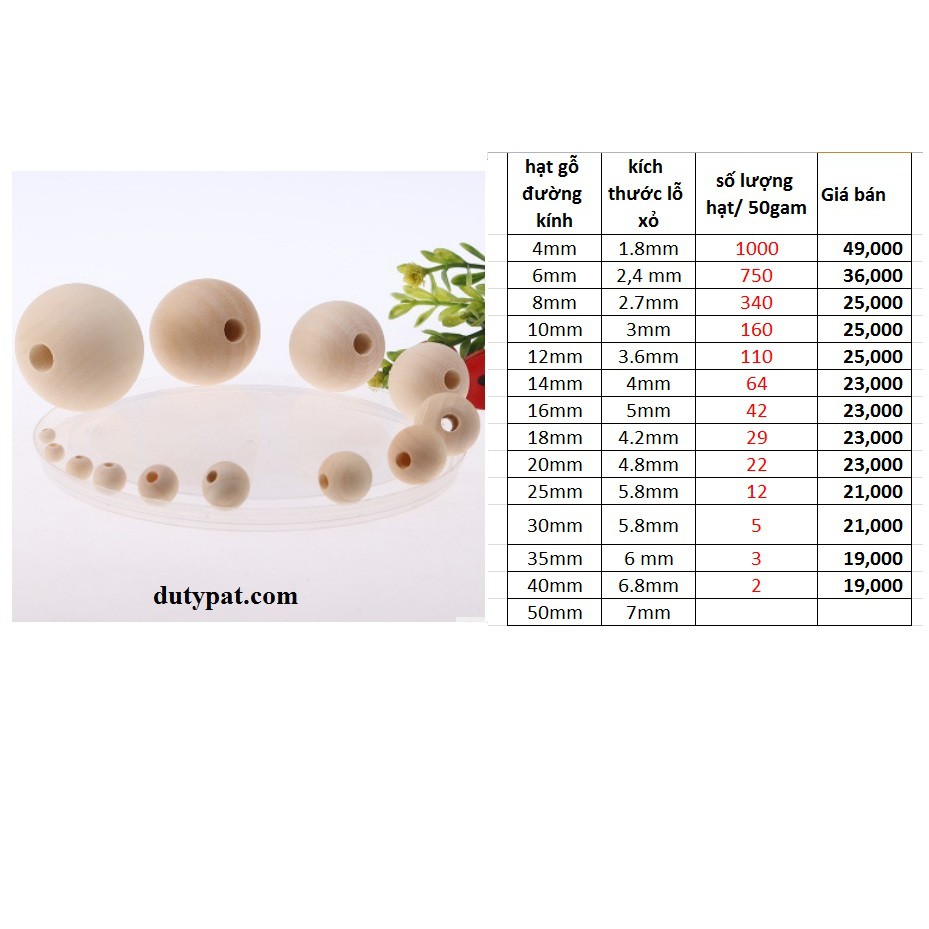 50gam hạt gỗ tròn tự nhiên đủ size 4mm-6mm-8mm-10mm-12mm-14mm-16mm-18mm-20mm-25mm-10mm-35mm- 40mm