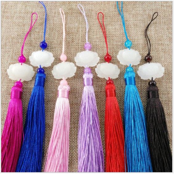 (P131A-15) Dây treo tua rua liên hoa ngọc bội hoa sen trần tình lệnh móc khóa treo sáo cổ trang tam sinh tam thế