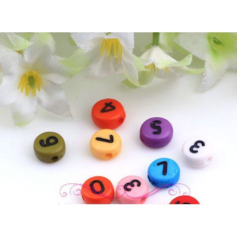 set 5-25gam Hạt Chữ số tròn nhiều màu 4x7mm