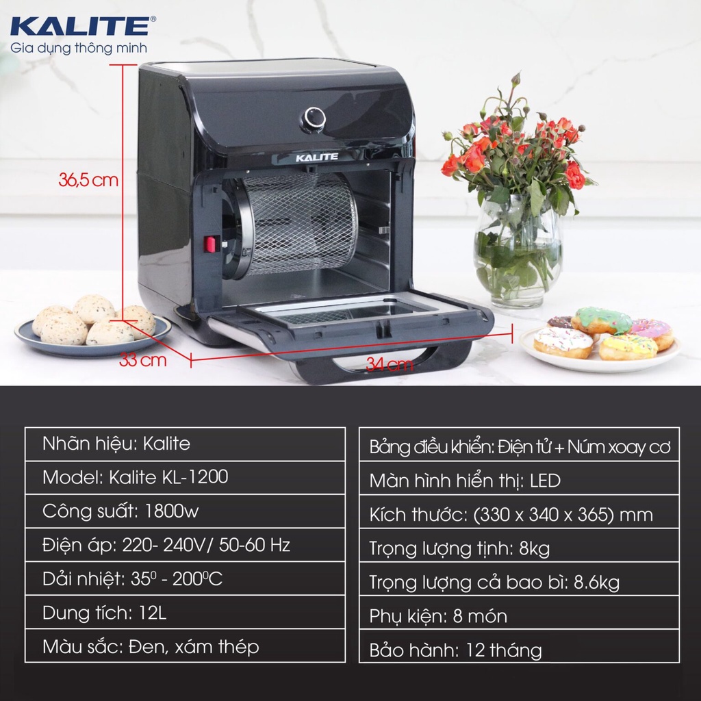 NỒI CHIÊN KHÔNG DẦU KALITE KL- 1200 dung tích 12lit