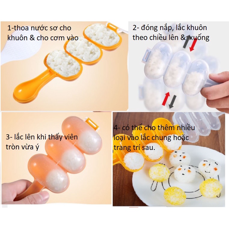 (Tặng thìa) Khuôn lắc cơm dụng cụ làm cơm nắm viên tròn