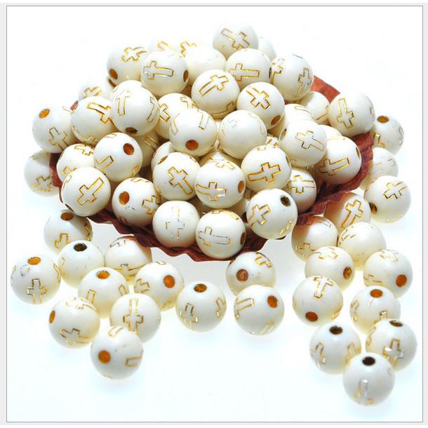 360 hạt nhựa tròn khắc thánh giá 8mm (thập giá) (gói 100gam)