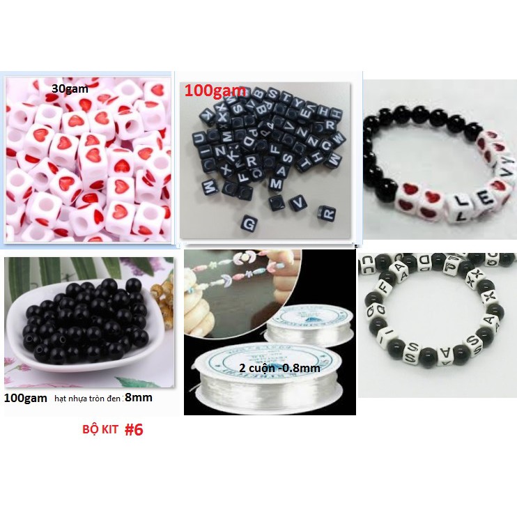 bộ kít 230gam hạt chữ nhựa, dây thun làm 20 vòng tay -Số 6
