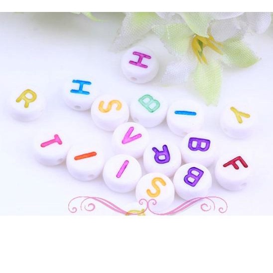 set 5-25gam Hạt Chữ Cái tròn, số 4x7mm nhiều màu để chọn