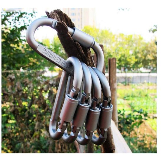 Móc khóa hình chữ D carabiner 8cm (p168-7) chịu lực móc treo đồ cho ba lô, bình nước đi dã ngoại