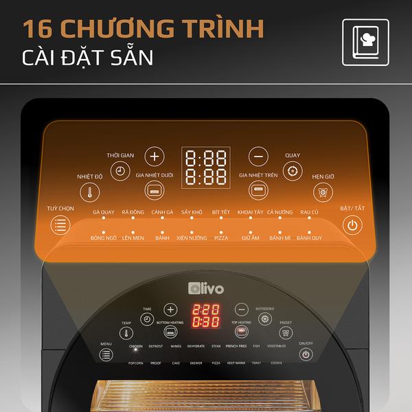 Nồi Chiên Không Dầu OLIVO AF15 - Dung Tích 15L - 16 Chức Năng - Công Suất 2000W - Độ Ồn Thấp Nhất