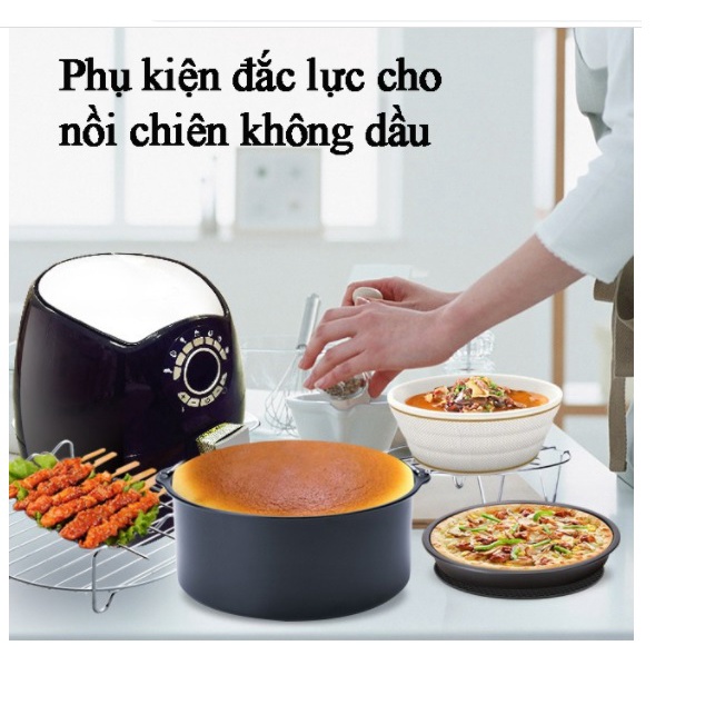 Khuôn làm bánh, khay tròn nướng thịt, pizza, trứng phủ chống dính, khay cho nồi chiên không dầu đủ size