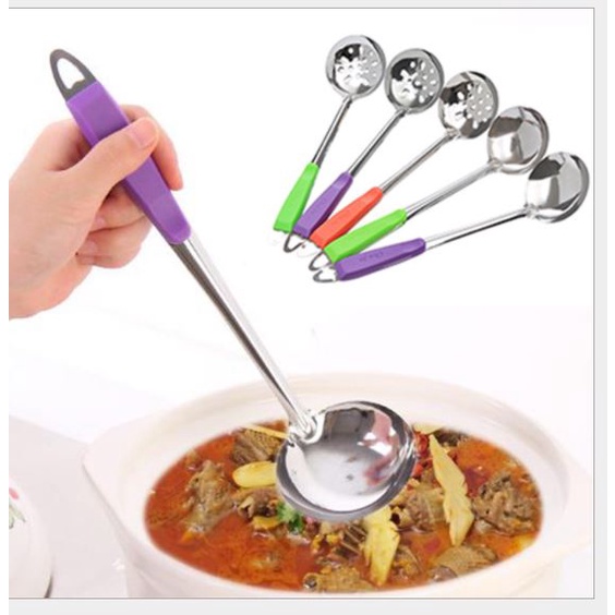 Muỗng, Thìa Múc Canh, Muỗng Thủng, Vá Lẩu Soup  Lòng Sâu CÁN NHỰA CHÓNG NÓNG , muôi vá múc canh p191-118