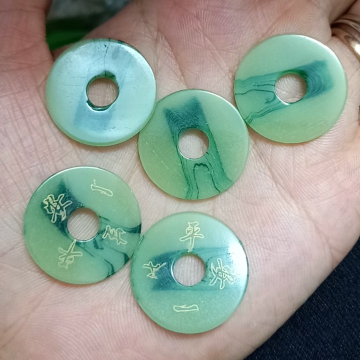 2-10 Đồng xu đồng điếu 28mm xanh đậm/xanh nhạt giả ngọc