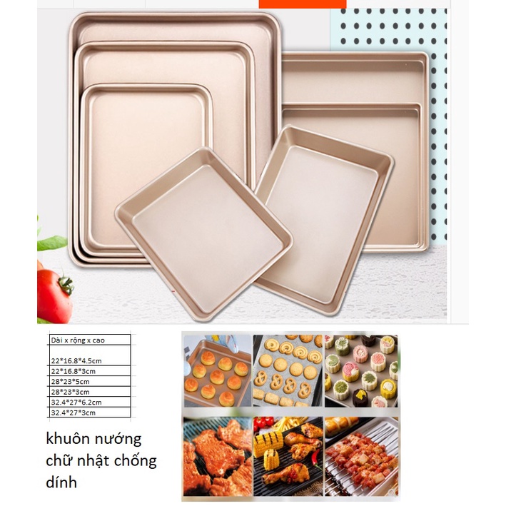 [ Hàng loại 1] Khuôn vuông , khuôn chữ nhật nướng bánh bông lan, bánh mì chống dính nhiều size