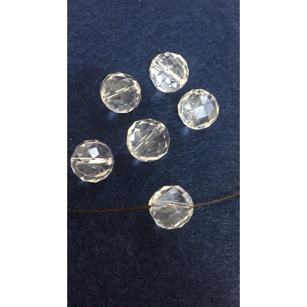 10 hạt pha lê trắng trong loại lỗ xuyên size 12mm
