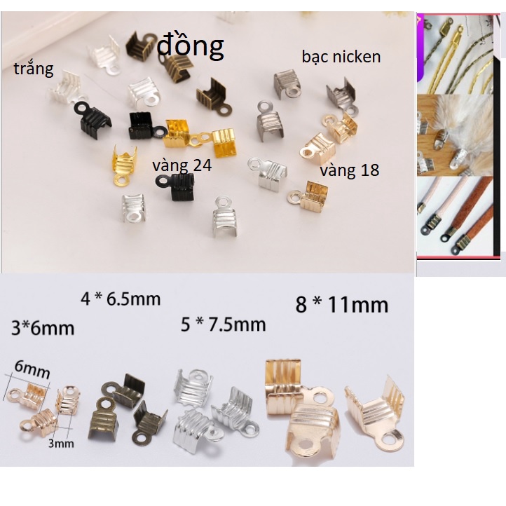 100 cái kẹp 2 lá nối đầu khoá làm vòng tay , vòng cổ vân sọc dùng cho dây size 1.5-2-3mm (p182-21)