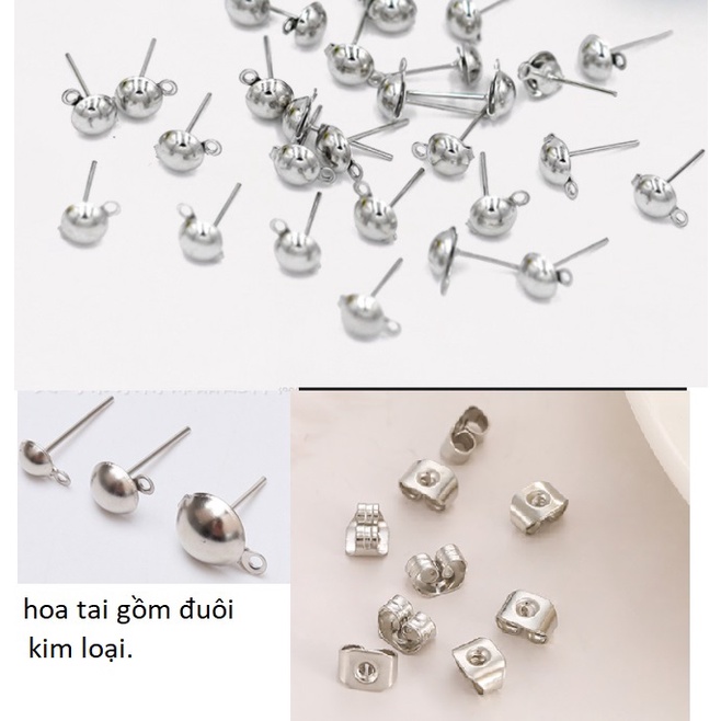 10 chốt hoa tai sát đầu tròn hình cây NẤM có móc đủ size (gồm đuôi) - nguyên liệu làm hoa tai