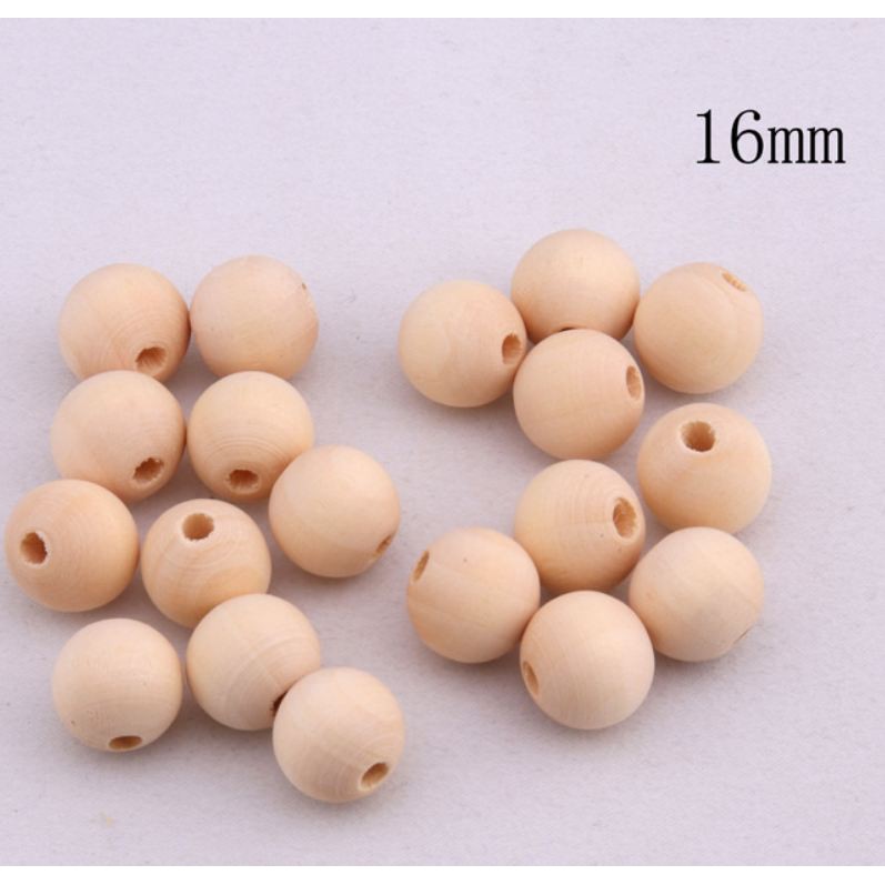 10hạt gỗ trơn màu kem tự nhiên size 16mm (gói 12/25/50gam)