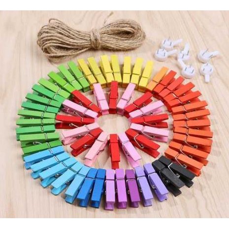 10-20 kẹp gỗ treo ảnh  nhiều size để chọn +5met dây treo