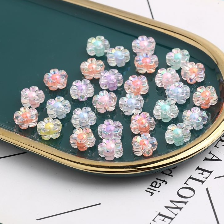 5-20 hạt nhựa ngôi sao, hoa 5 cánh, hạt nhân mờ, hạt nhân bóng 12mm có lổ xỏ làm vòng, trang trí handmade tùy thích