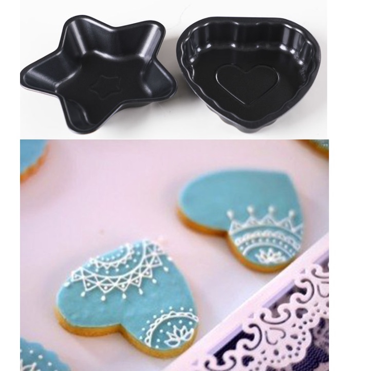 Khuôn Nướng Bánh chống dính Hình Ngôi Sao, trái tim Đường Kính 13 Cm Màu Đen, vàng