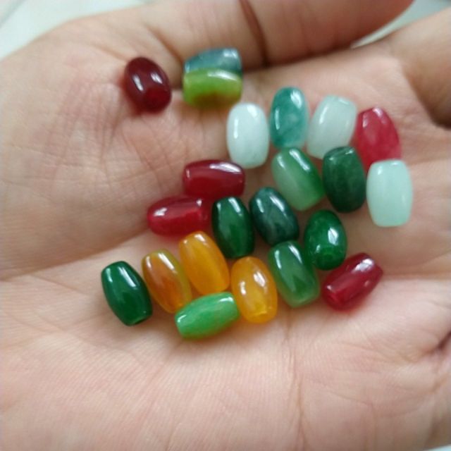 Gói 2 viên lu thống đá thiên nhiên 6x9mm dùng mix vòng hạt, làm trang sức.