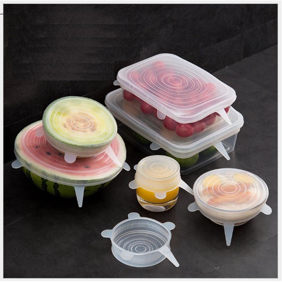 Set 6 Miếng Nắp Đậy Silicon Co Giãn - Bọc Chén, Bát, Thực Phẩm Cần Bảo Quản
