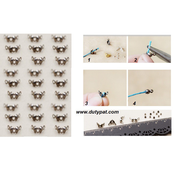 gói 20-50-100 chốt kẹp sò + chốt kẹp bi nối đầu dây làm vòng kim loại xi, chốt khóa đầu dây
