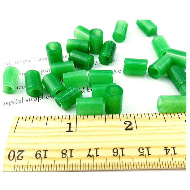 2 viên charm đá ống trụ tự nhiên 8x12mm xanh, lỗ xỏ 5mm mix vòng-MH 2639 (p131-27)