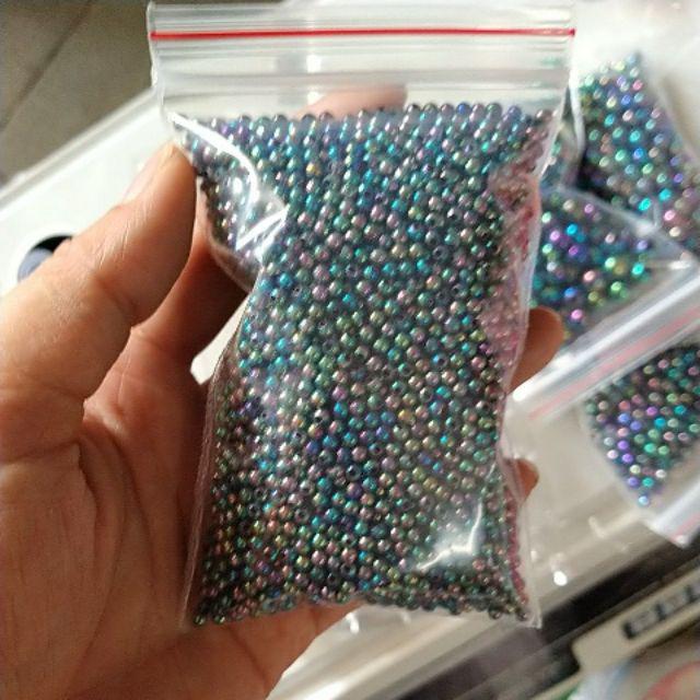 Hạt bẹt nhựa xanh ánh cừ 4mm