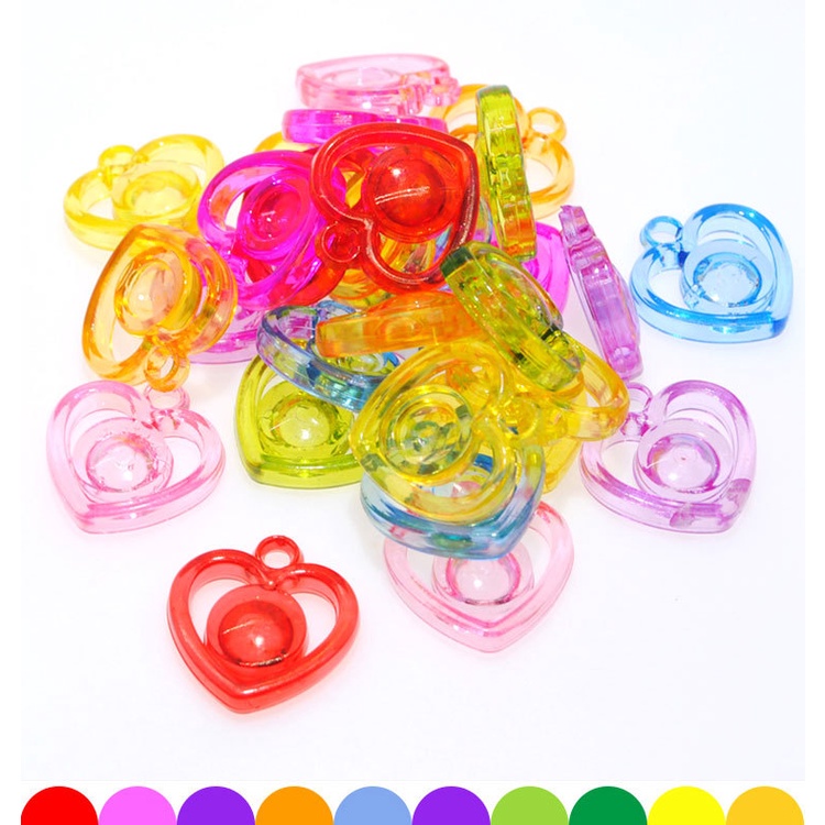 10gam hạt nhựa trái tim các loại có lỗ xỏ làm vòng tay, vòng cổ, handmade tùy thích...