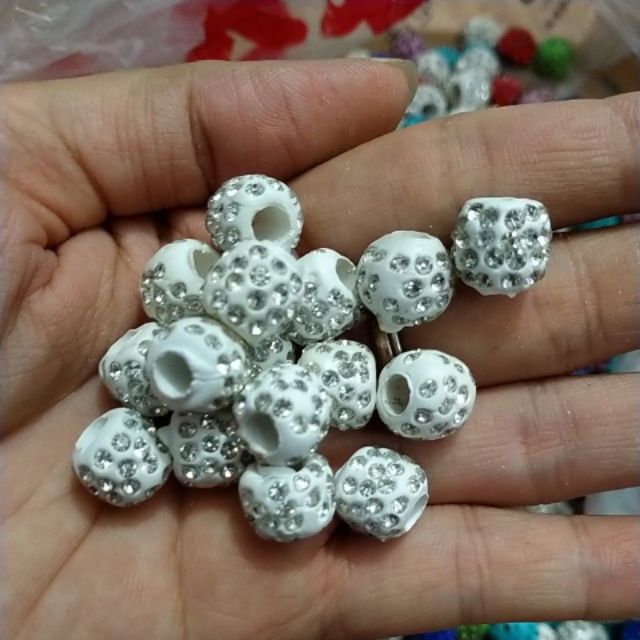 5viên charm gốm đính đá trắng 12mm