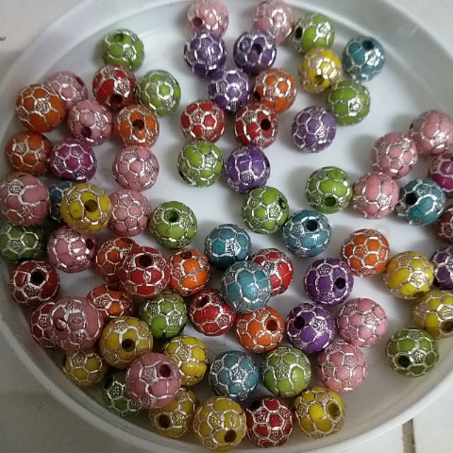 Hạt nhựa hoa văn quả bóng 10mm nhiều màu