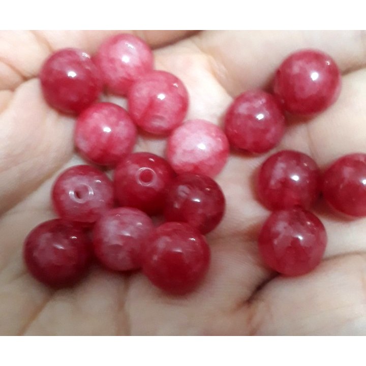 5 hạt đá thiên nhiên 10mm hồng trắng làm vòng tay