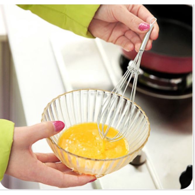 Dụng cụ đánh trứng cầm tay, Cây phới lồng tròn đánh trứng, khuấy trộn bột, đánh bông kem bơ làm bánh  thép không gỉ inox