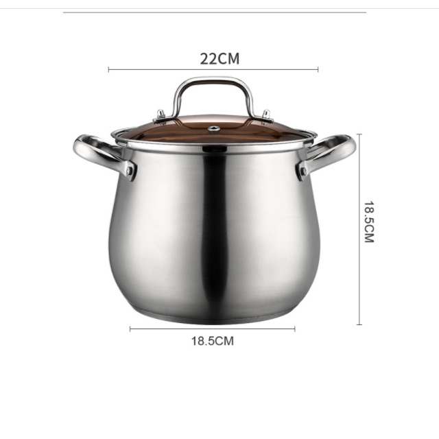 Nồi 6 lit 3 lớp đáy từ Inox 304 dáng cao nấu soup , nước lèo, luộc gà...  LC-0193 (nồi trống đồng)
