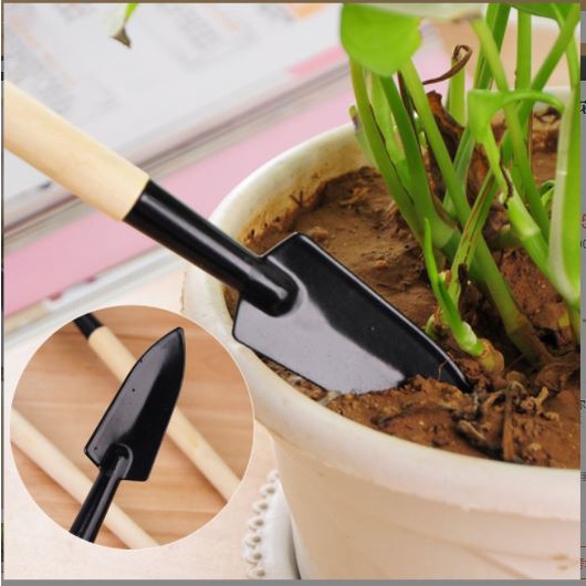 Bộ 3 dụng cụ làm vườn cán gỗ, lưỡi thép, trồng cây, xới đất, trộn phân, làm cỏ - Gồm Xẻng, Cảo, Chĩa