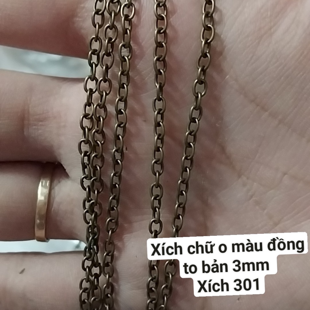 xích đoạn màu đồng các loại to 3mm, 3,5mm, 4mm,2,5mm -xich301, xich302, xich303, xich307