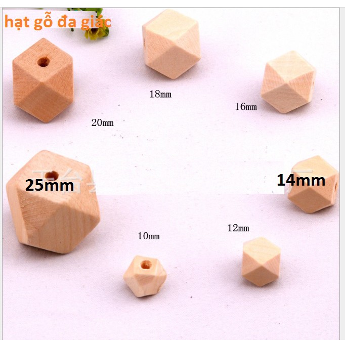 2 hạt gỗ đa giác đủ size 10mm-12mm-14mm-16mm-18mm-20mm-25mm-30mm