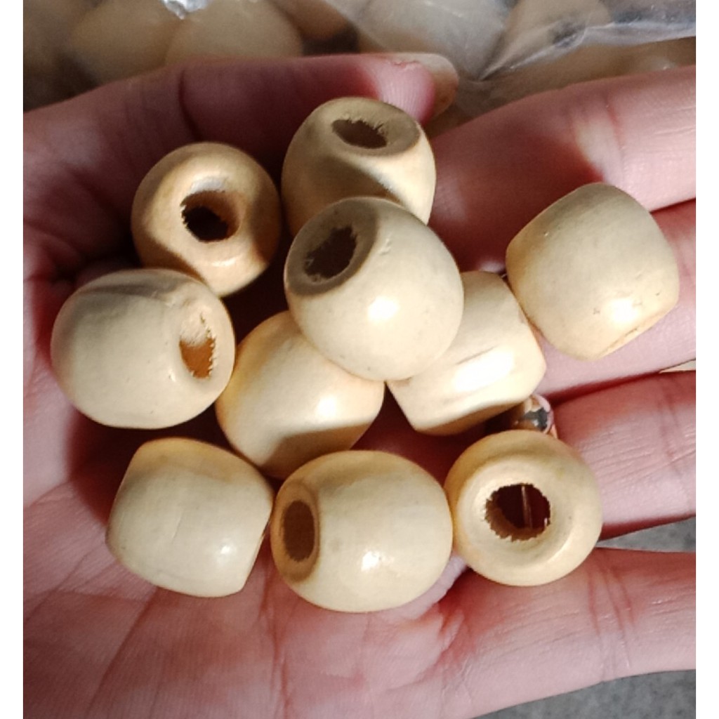 (P118-36) 25-100gam hạt gỗ 11x12mm & 16x17mm lỗ lớn dùng làm đồ chơi, trang trí