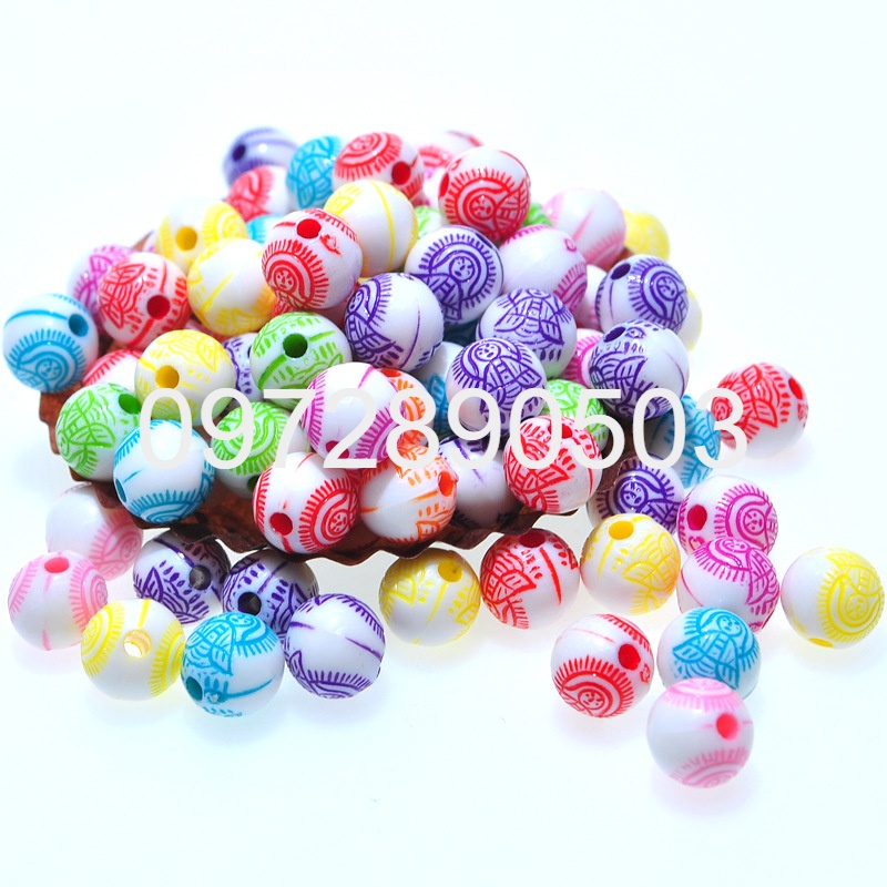 25-100gam hạt nhựa 8mm in hình phật làm vòng thủ công