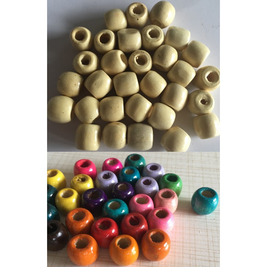 (P118-36) 25-100gam hạt gỗ 11x12mm & 16x17mm lỗ lớn dùng làm đồ chơi, trang trí