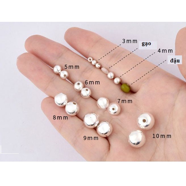 bi bạc thái 925 size 6mm lỗ nhỏ 1.2mm & lỗ to 3mm