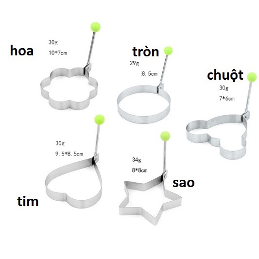 bộ khuôn chiên trứng, khuôn làm bánh tạo hình 5 kiểu