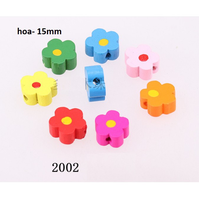 10 hạt hoa gỗ nhiều kiểu để chọn làm đồ chơi, trang sức, trang trí DIY -mã 2001-2007