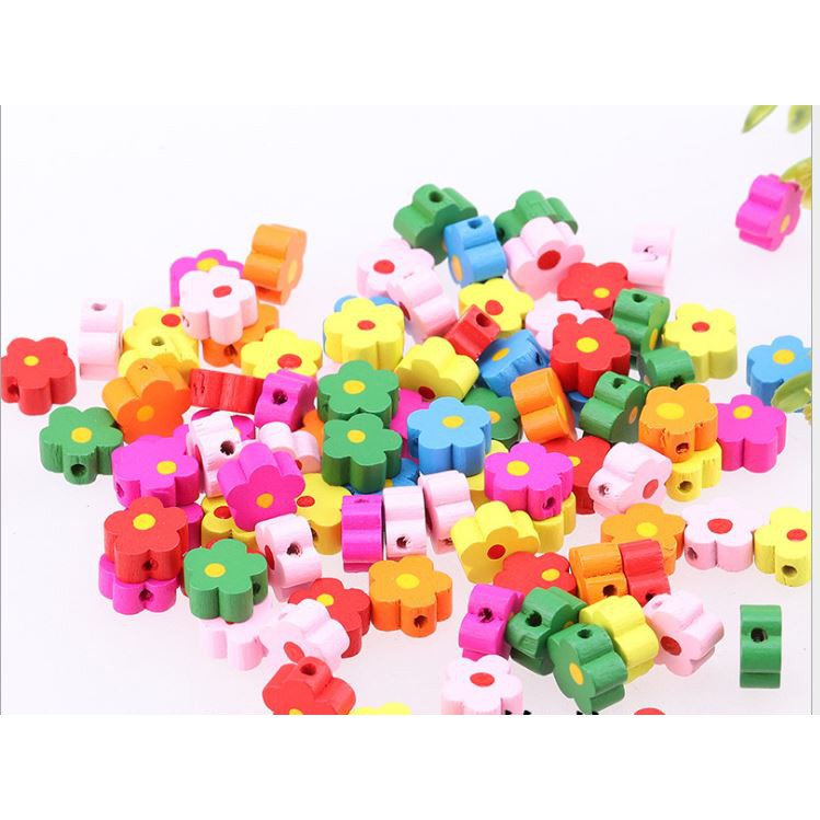 10 hạt hoa gỗ nhiều kiểu để chọn làm đồ chơi, trang sức, trang trí DIY -mã 2001-2007