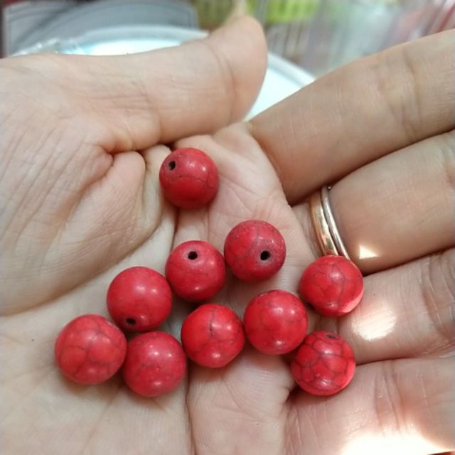 5 viên đá ngọc lam turquoise đỏ 10mm