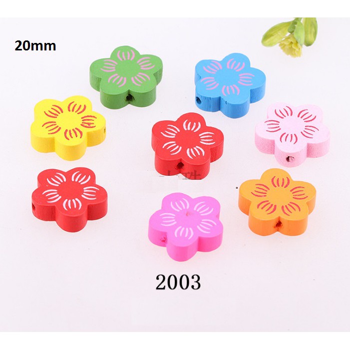 10 hạt hoa gỗ nhiều kiểu để chọn làm đồ chơi, trang sức, trang trí DIY -mã 2001-2007